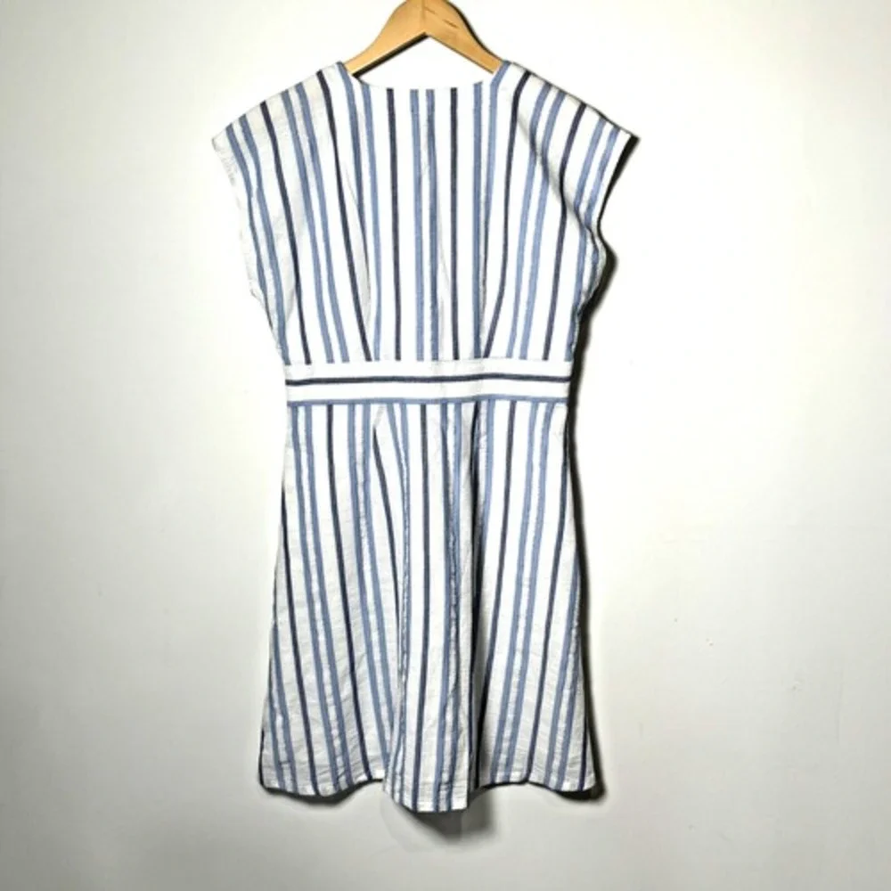 LOFT Blue and White Striped Button-Front Dress - Picture 2 of 6